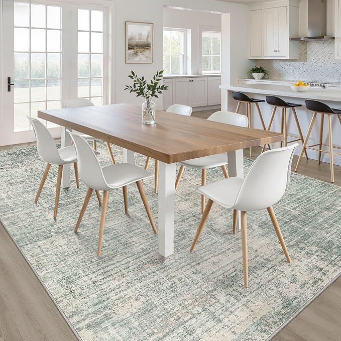7x10 Area Rug Living Room: Washable Large Neutral Green Rugs Abstract Soft Modern Stain Resistant Indoor Floor Non-Slip Carpet for Bedroom Nursery Kids Office Playroom Dining Room Under Table Home