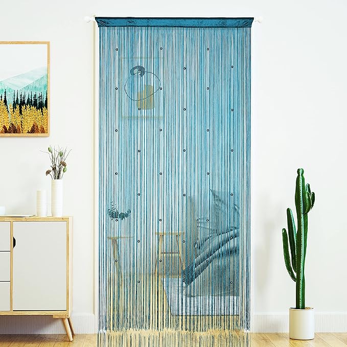 YaoYue Beaded Curtain Door String Curtains for Doorway Tassels Beads Hanging Fringe Hippie Room Divider Window Hallway Entrance Wall Closet Bedroom Privacy Decor (Lake Blue, 100×280cm)
