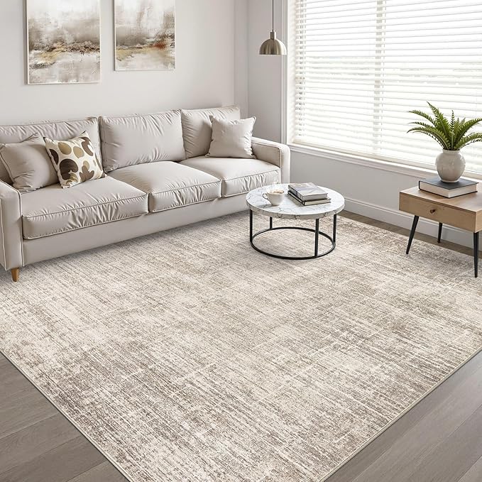12x18 Rug for Living Room: Washable Large Neutral Brown Area Rug Abstract Soft Modern Stain Resistant Indoor Floor Non-Slip Carpet for Bedroom Nursery Kids Office Playroom Dining Room Under Table Home