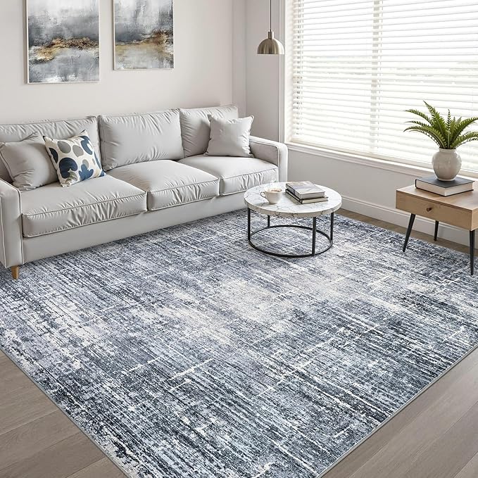 7x10 Area Rug Living Room: Washable Large Neutral Navy Rug Abstract Soft Modern Stain Resistant Indoor Floor Non-Slip Carpet for Bedroom Nursery Kids Office Playroom Dining Room Under Table Home