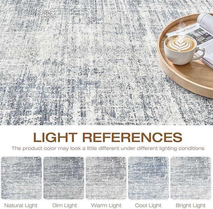 9x12 Area Rug Living Room: Washable Large Neutral Blue Rugs Abstract Soft Modern Stain Resistant Indoor Floor Non-Slip Carpet for Bedroom Nursery Kids Office Playroom Dining Room Under Table Home