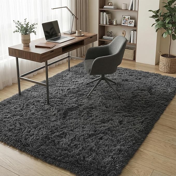 Area Rugs for Living Room, 5x7 Soft Fluffy Shaggy Rug, Machine Washable Non-Slip Plush Fuzzy Indoor Carpet, Aesthetic Home Decor for Bedroom,Kids Room,Nursery,Dorm, Smoky Gray