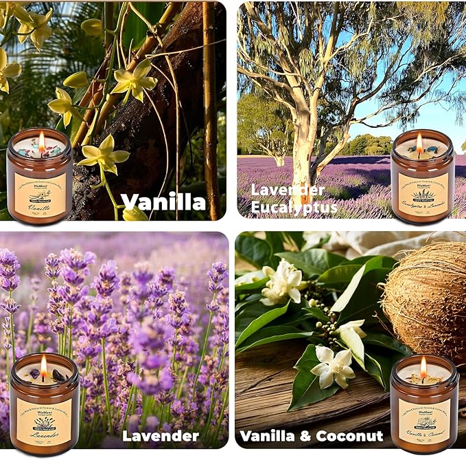 WEMEET Scented Candles Set, 4 Pack Aromatherapy Candle with Crystals, 28 oz 160 Hour Long Lasting Candle, Soy Wax Scented Candle with Dried Flowers, Gifts for Men, Women, Birthday, Mother's Day