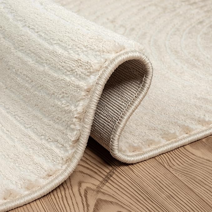 Abani Neutral Beige Area Rug | 4' x 6' Tan Geometric Carpet with Zen Circle Pattern | Rugs for Living Room, Bedroom, Office