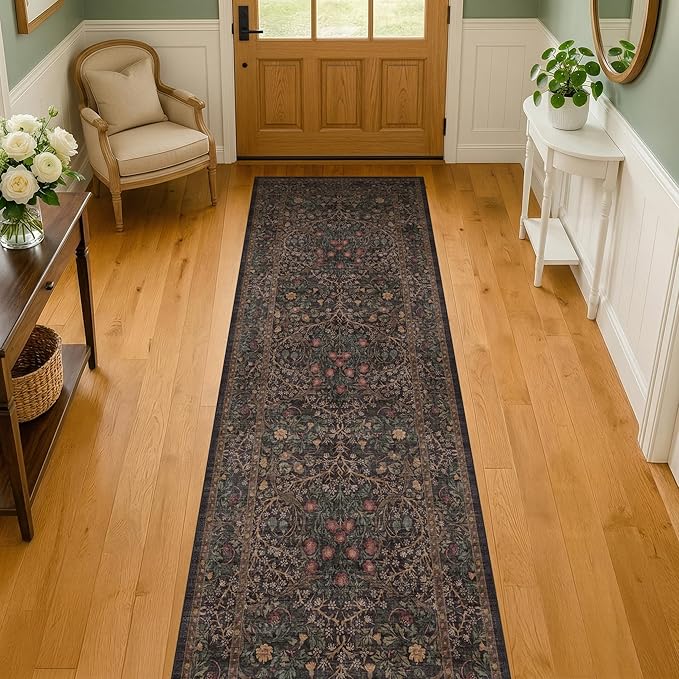 Dark Brown Washable 2x6 Runner Rugs for Entryway, Kitchen, Hallway, Bedroom Bedside, Laundry Room, Bathroom Rug, Pet & Kids Friendly Vintage Non Slip Low Pile Stain Resistant Long 24 x 72 Floor Carpet