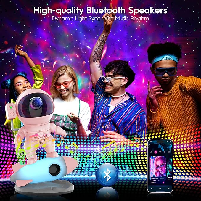 FlyEagle Astronaut Galaxy Projector, Star Nebula Projector with Rocket Lamp, Night Lights LED Star Projectors for Bedroom, Remote Control, White Noises, Bluetooth Speaker for Bedroom