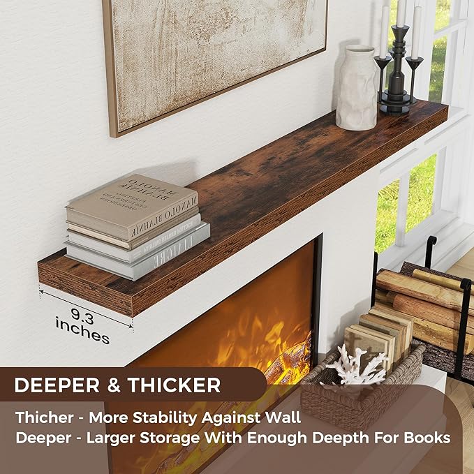 Venusmiles Floating Shelves for Wall, Engineered Wood Wall Shelves with Invisible Brackets for Living Room Bedroom Bathroom Office Kitchen Decor and Storage (Brown, 55" W x 9" D x 1.5" H) Set of 1