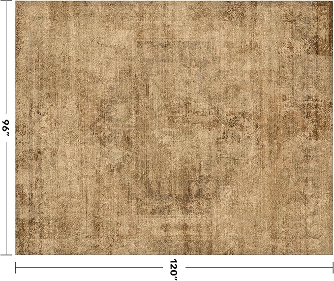 Hazo Haus Farmhouse 8x10 Rugs for Living Room - Brown and Gold Dining Room Area Rugs for Bedroom, Washable, Soft, Lightweight & Stain Resistance, Neutral Dark Vintage Medallion Decor