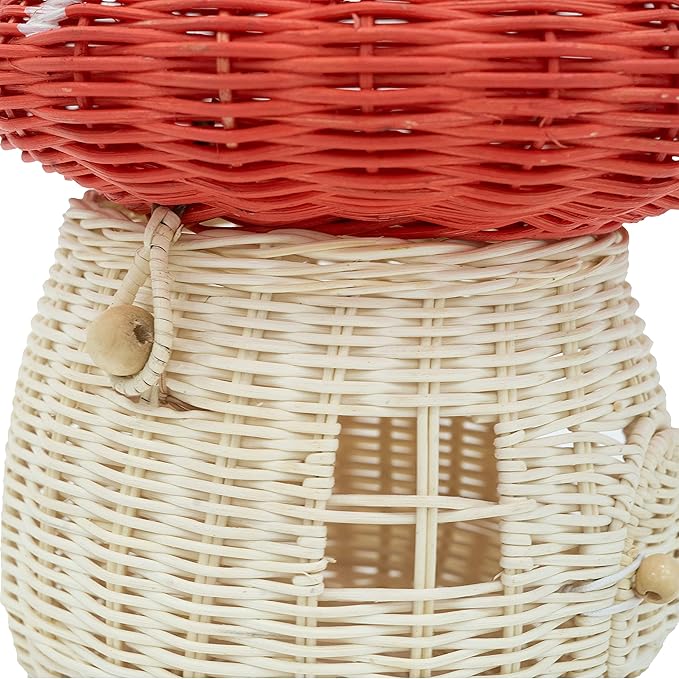 KOLWOVEN Mushroom Basket- Mushroom Home Decor Box With lid Shelves- Rattan Mushroom Newborn Photography Props in Tent, Kitchen - Bag for Kid - Wicker Basket Purse (Red Color)