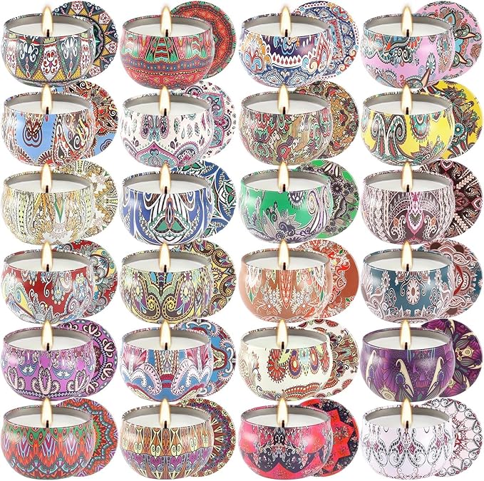WPONSZU Scented Candles Gifts Set 24 Pack Soy Wax Travel Tin Jar Candles for Home 2.5 OZ jar Candles for Mom for Christmas, Birthday, Thanksgiving, Mother's Day