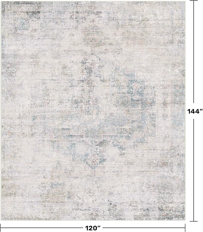 Hazo Haus Modern Living Room Rug - 10x12 Large Area Rug for Dining Room Table, Classroom, Slate Blue Grey, Lightweight, Soft & Foldable
