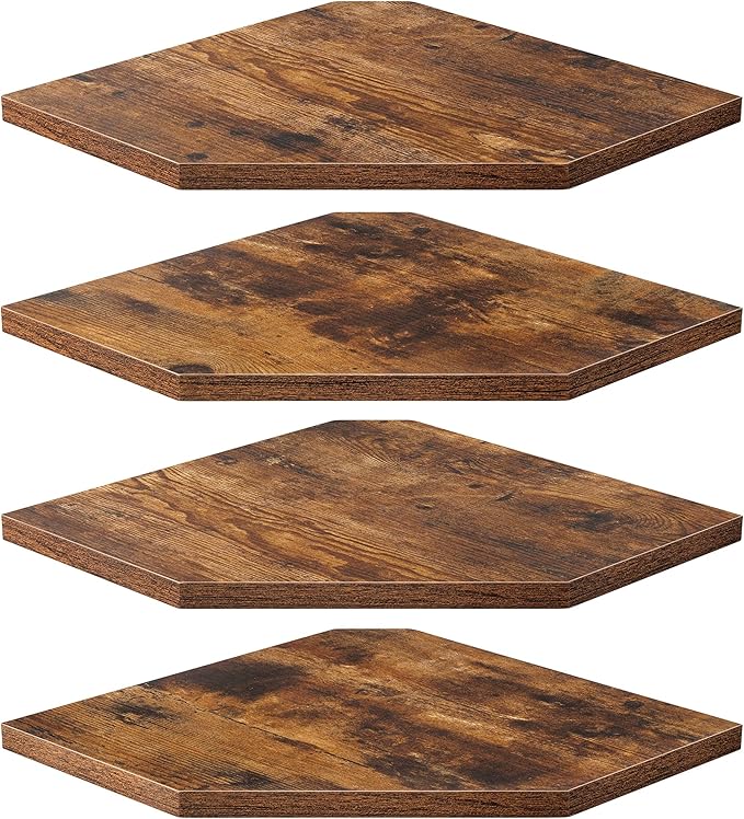 Corner Shelves 4-Pack for Bathroom & Kitchen, Space-Saving Floating Corner Wall Shelf with Easy Installation- Brown