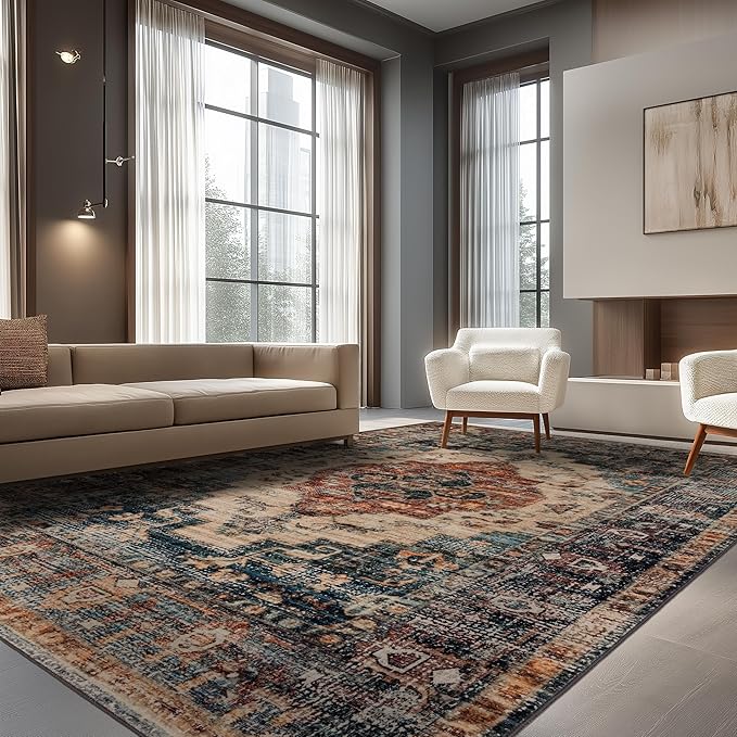 Ruaruarug Area Rug for Living Room Bedroom, Washable Non-Slip Foldable Waterproof, Soft for Office Dining Room Kids, Fluffy Easy to Clean, Decor Aesthetic Brown, 8'×10'
