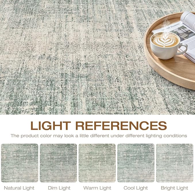 10x12 Area Rug Living Room: Washable Large Neutral Green Rugs Abstract Soft Modern Stain Resistant Indoor Floor Non-Slip Carpet for Bedroom Nursery Kids Office Playroom Dining Room Under Table Home