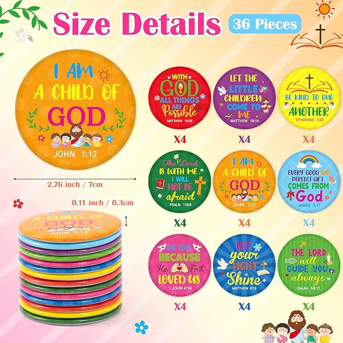 Y1tvei Cute Compact Mirror Bulk - 36Pcs Colorful Bible Verse Inspirational Quote Gift Mini Portable Round Pocket Makeup Mirror for Women Teen Purse Wallet Religious Faith Christian Church Party Favors
