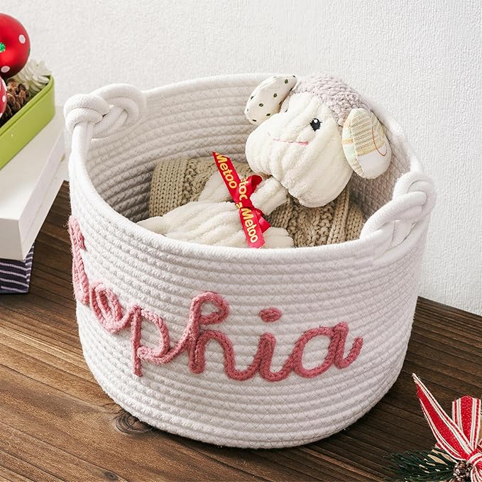 JUPPE Custom Baby Shower Basket, Personzlized Basket with Baby Name, Baby Boy Girl Storage Organizer Cotton Rope Nursery Decor Newborn Gift (style 1) (Style 5)