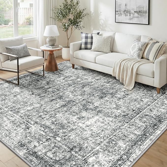 CAPALOCA Machine Washable Rugs Nursery Rug Sq6ft Cute Girl Non Slip Low Pile Water Repellent Soft Print Pattern for Bedroom Indoor Decor Kids Playroom Grey