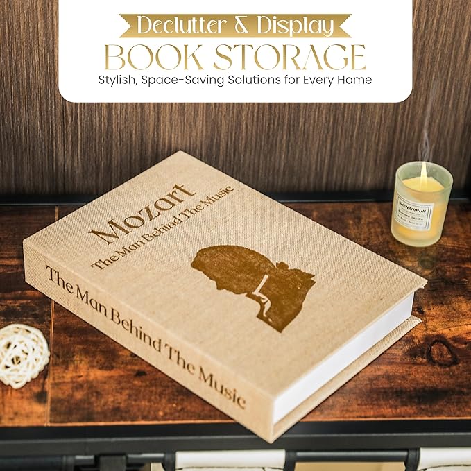 Antique Decorative Linen Books: Fake/Faux Books for Home Decor, Coffee Table & Bookshelf - Elegent & Modern Aesthetic Storage Boxes - Set of 2