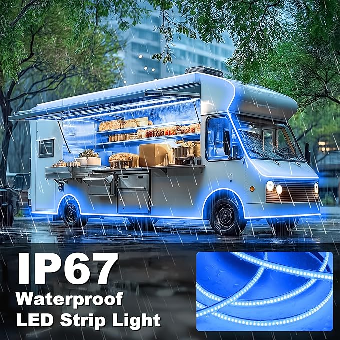 Gliztech RV Awning Lights 20FT, Camper Awning Lights for RV Canopy Exterior, IP67 12V Blue COB Waterproof Underglow Led Light kit for Motorhome, Travel Party, Trailers, Food Trucks (20FT-Blue)