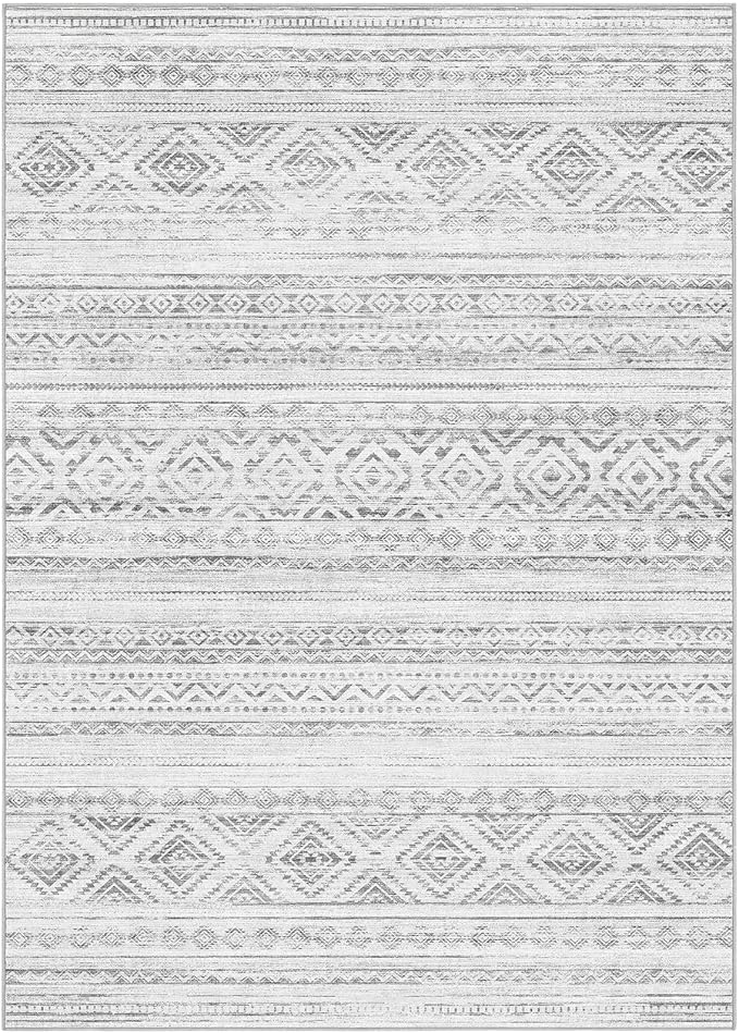 cotiled 6x9 Area Rug Living Room: Washable Boho Rugs with Non Slip Backing Large Soft Indoor Stain Resistant Carpet for Bedroom Farmhouse Dining Room Lightweight Home Decor Light Grey