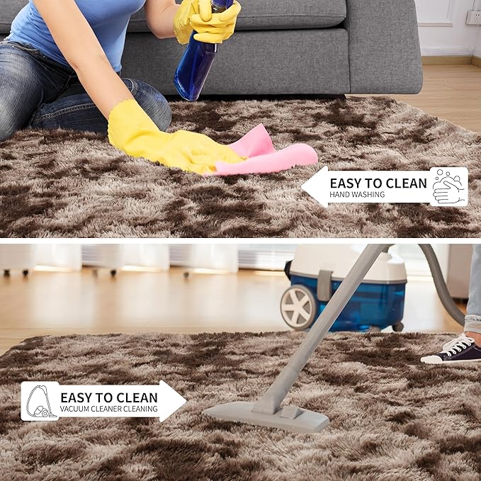 Tepook Fluffy Large Rugs for Living Room, 8x10 Area Rugs for Bedroom, Modern Shag Fuzzy Carpets for Kids Boys Girls, Plush Indoor Nursery Home Decor Rug with Non-Slip Bottom, Tie-Dyed Coffee