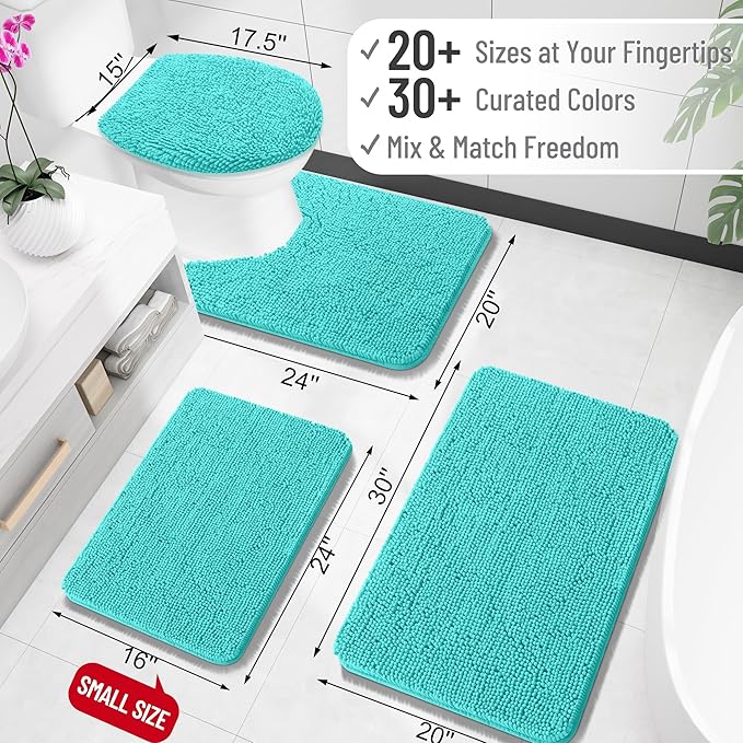 OLANLY Small Bathroom Rugs 24x16, Extra Soft Absorbent Chenille Bath Rugs, Rubber Backing Quick Dry, Machine Washable Bath Mats for Bathroom Floor, Tub and Shower, Home Decor Accessories, Teal