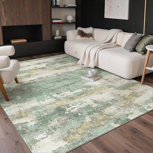GENIMO No Crease Non Slip 6x9 Area Rugs for Living Room, Craft Woven Modern Rug, Soft Floor Carpet, Single-Piece Rugs for Bedroom, Dining Room, Office, Green Gray