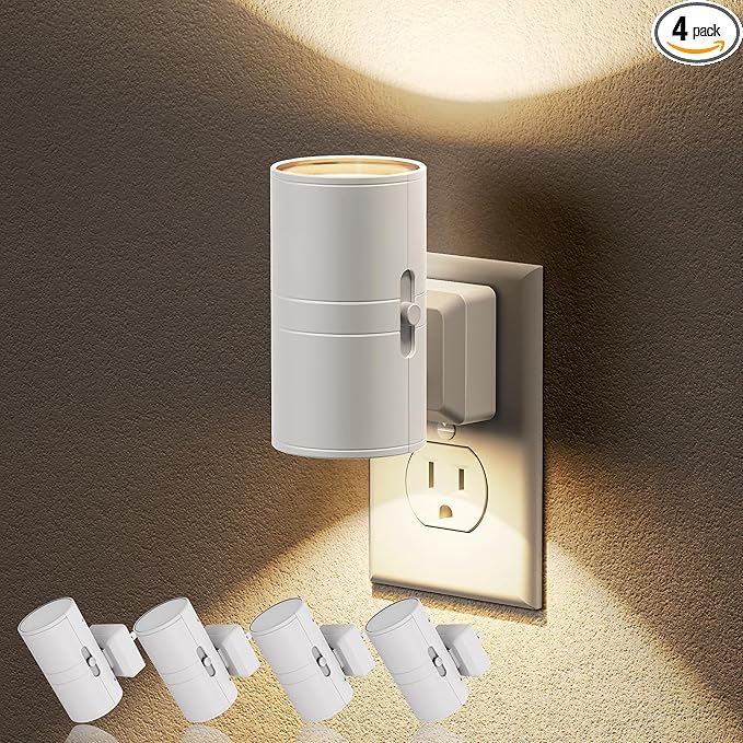 JandCase Night Lights Plug into Wall, Dimmable Night Light Plug in, Modern Night Light Dusk to Dawn Light Sensor, Warm White 3000K, 0-100LM Adjustable Brightness Nightlight for Hallway Bedroom, 4 Pack