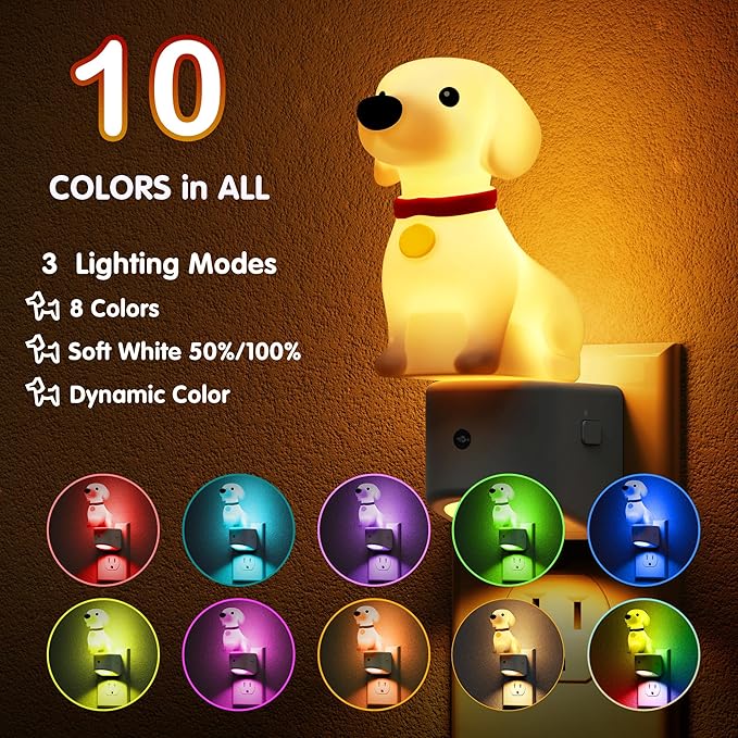 L LOHAS LED Night Light for Kids,3D Cute Puppy Night Lights,Dachshund with Dusk to Dawn Sensor, RGB+Soft White 3000K,Dog Night Light,Birthday Gift Nightlight for Kids, Room Decor