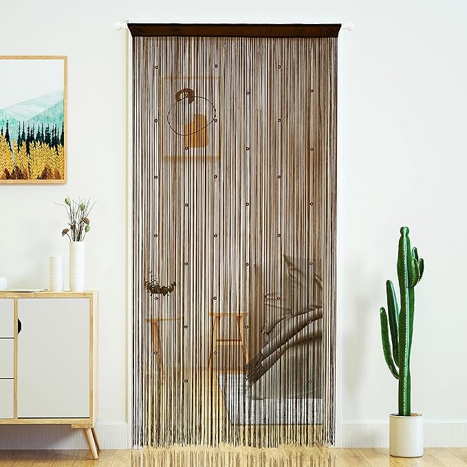 YaoYue Beaded Curtain Door String Curtains for Doorway Tassels Beads Hanging Fringe Hippie Room Divider Window Hallway Entrance Wall Closet Bedroom Privacy Decor (39×110in/100×280cm, Coffee)
