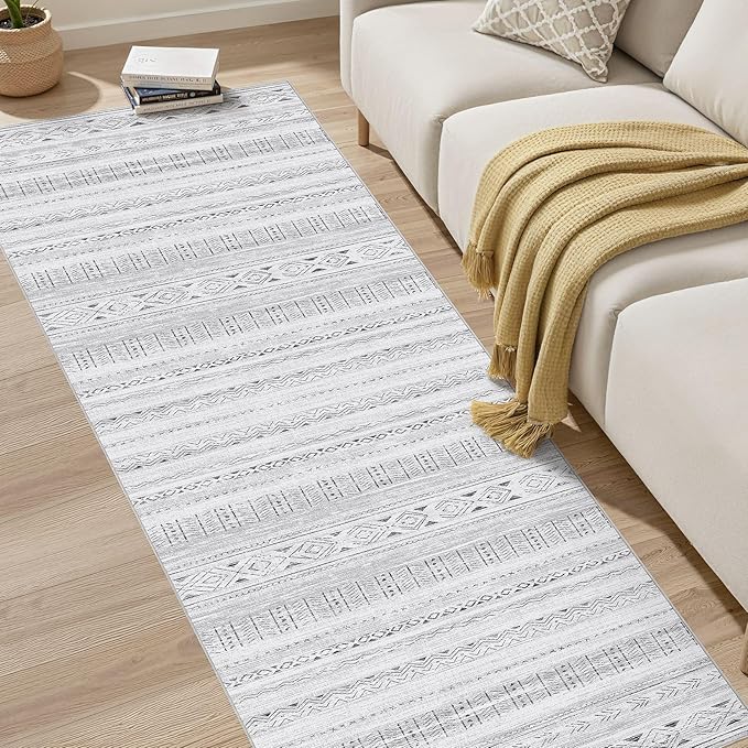 cotiled Hallway 2.6x10 Runner Rugs: Washable Boho Rugs with Non Slip Backing Large Soft Indoor Stain Resistant Carpet for Living Room Bedroom Farmhouse Dining Room Lightweight Home Decor Dark Grey