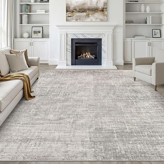 9x12 Area Rugs Living Room: Washable Large Neutral Rug Abstract Soft Modern Stain Resistant Indoor Floor Non-Slip Carpet for Bedroom Nursery Kids Office Playroom Dining Room Under Table- Brown Gray