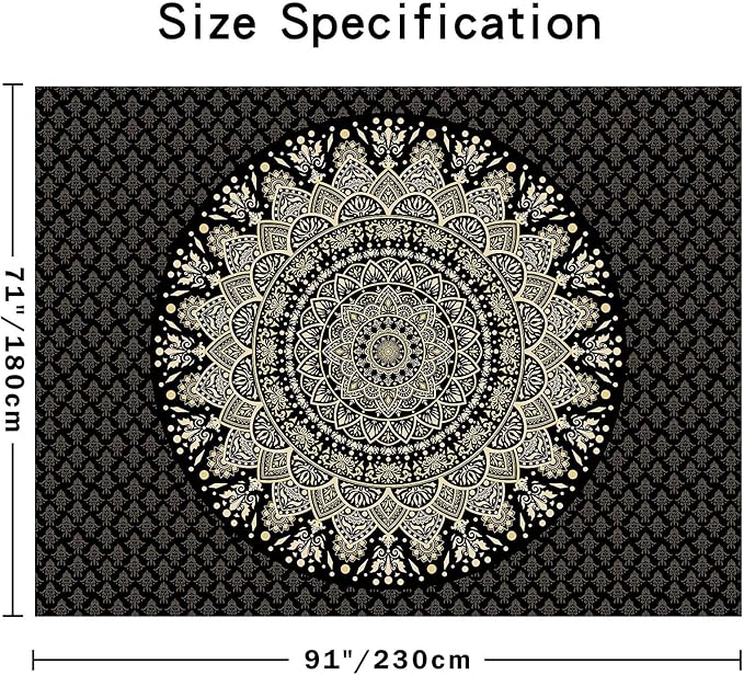 Edeesky Black Mandala Tapestry Wall Hanging Psychedelic Medallion Wall Tapestry Aesthetic Indian Hippie Decor Bohemian Art Boho Home Decoration Blanket for Bedroom,Living Room,Dorm