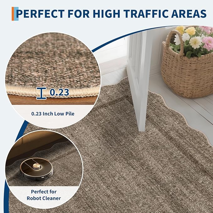 GarveeHome Scalloped Washable Runner Rug 2x6 Runner Non Slip Kitchen Rug Modern Taupe Rug Entryway Rug Farmhouse Soft Bathroom Rugs Stain Resistant Carpet for Hallway Laundry Bedroom 2 ft x6 ft Taupe