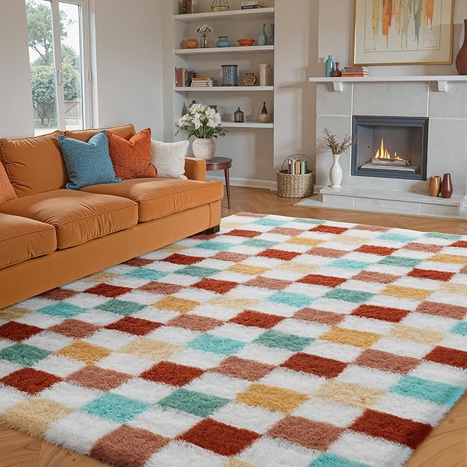 PureCozy Area Rugs 8x10 Clearance for Living Room, Colorful Modern Shag Rug Washable Non-Slip Large Area Rug Super Soft Indoor Fuzzy Carpet Fluffy Rugs for Bedroom Home Aesthetic Decor