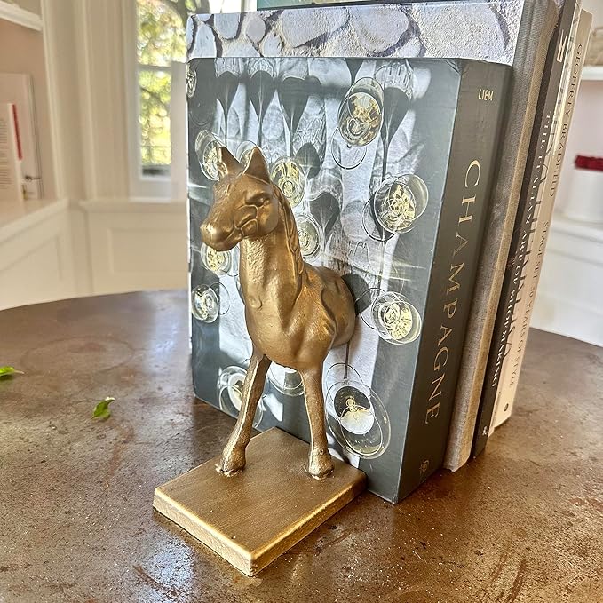 Fox Run Horse Decorative Bookend Set, 100% Iron, 4.5" x 3.75" x 9" Heavy Bookends
