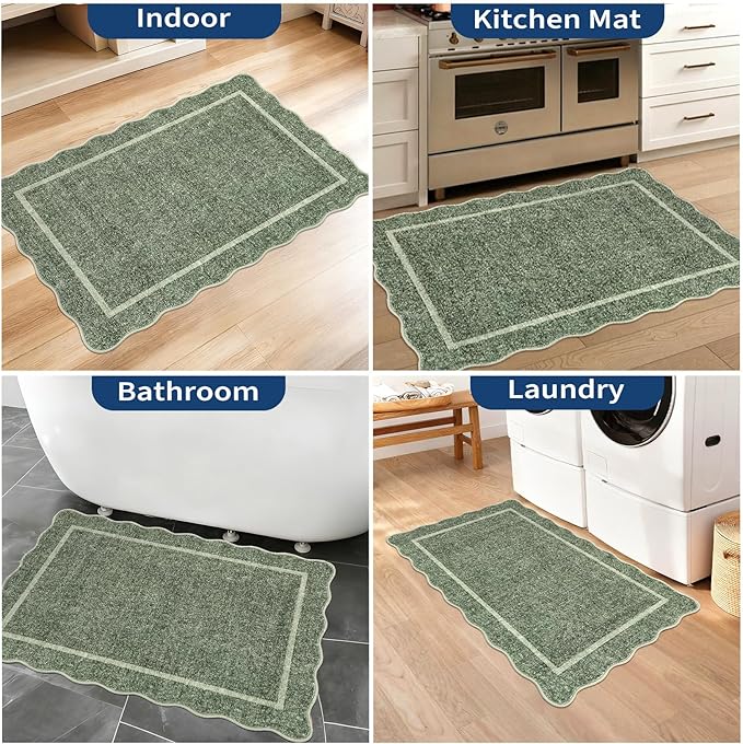 GarveeHome Scalloped Small Area Rug 2x3 Entryway Mat with Rubber Backing Stain Resistant Throw Carpet Modern Solid Color Bath Mat Contemporary Washable Rug for Living Room Bedroom Dining Room Kitchen