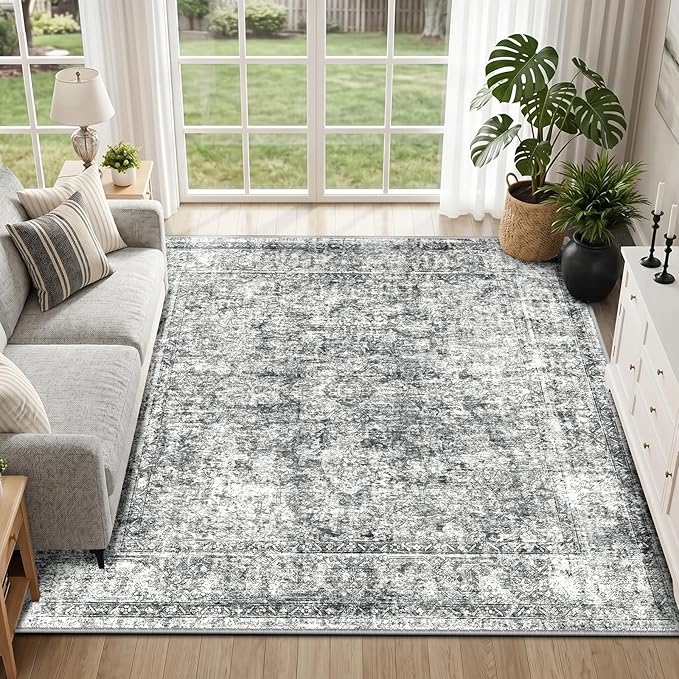 CAPALOCA Machine Washable Rugs Nursery Rug Sq8ft Cute Girl Non Slip Low Pile Water Repellent Soft Print Pattern for Bedroom Indoor Decor Kids Playroom Grey