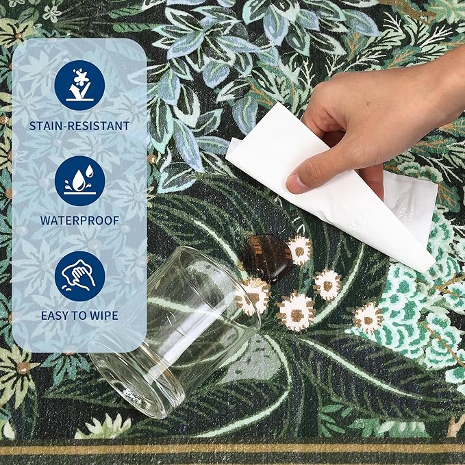 GarveeHome 2x3 Entryway Area Rug Non Slip Front Door Forest Rugs, Washable Indoor Kitchen Floor Mat Soft Low-Pile Stain Resistance Woodland Rug for Farmhouse Bedroom, Blue Green