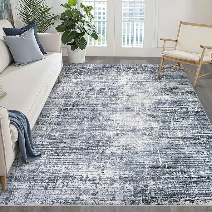 5x8 Area Rug Living Room: Washable Large Neutral Navy Rug Abstract Soft Modern Stain Resistant Indoor Floor Non-Slip Carpet for Bedroom Nursery Kids Office Playroom Dining Room Under Table Home