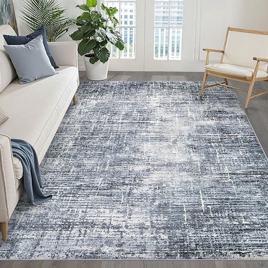 5x8 Area Rug Living Room: Washable Large Neutral Navy Rug Abstract Soft Modern Stain Resistant Indoor Floor Non-Slip Carpet for Bedroom Nursery Kids Office Playroom Dining Room Under Table Home