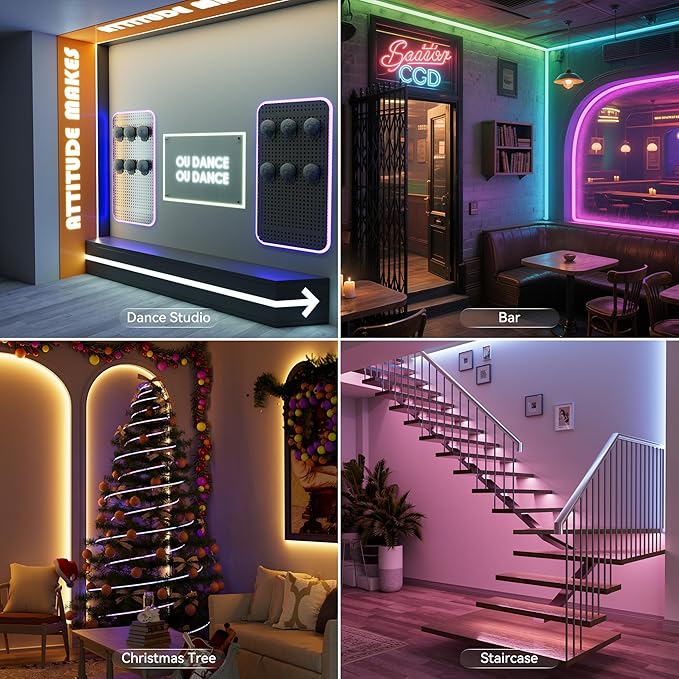 PAUTIX RGB COB LED Strip Light IP65 Waterproof,UL Listed 24V Color Changing Flexible Tape Lights 16.4ft/5m Multicolor,for TV,Bedroom,Bathroom,Party DIY Decoration(Adapter&Controller Not Included)