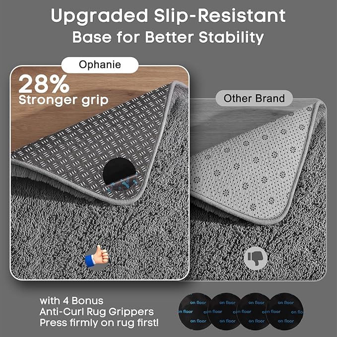 Ophanie 2x6 Runner Rug for Hallway, Upgrade Non-Slip Fluffy Soft Bedside Rugs, Bedroom Living Room Grey Shaggy Gray Carpet for Kids Girls Boys Dorm Nursery Home Decor Aesthetic