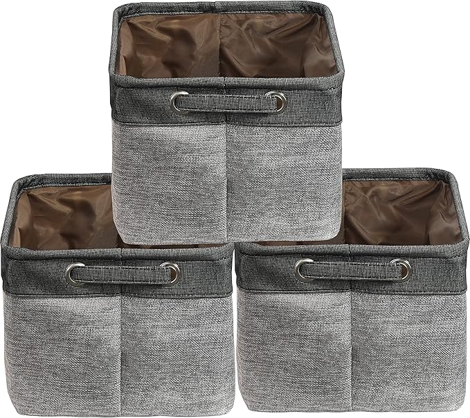 Simple Houseware Large Fabric Storage Bin, 14.4" x 10" with Handles, 3-Pack, Foldable Organizer for Closet and Shelf, Dark Gray