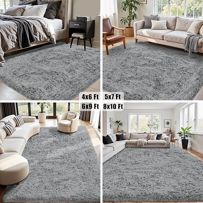 4x6 Area Rug for Living Room:Ultra Soft Fluffy Shag Light Grey Rugs,Large Fuzzy Plush Indoor Non Slip Carpet Washable Rug for Bedroom Kids Nursery Office Dorm Modern Decor(Light Grey 4'x6')