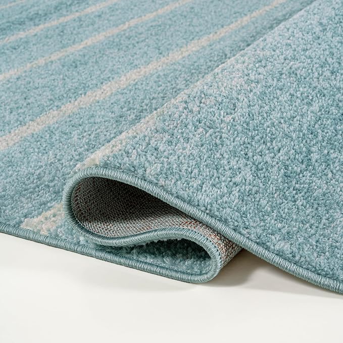 JONATHAN Y Williamsburg Minimalist Stripe Turquoise/Cream Indoor Area Rug, 4x6, Contemporary, Modern, Easy-Cleaning for Living Room, Bedroom, Kitchen, Pet Friendly, Non-Shedding (MOH201B-4)