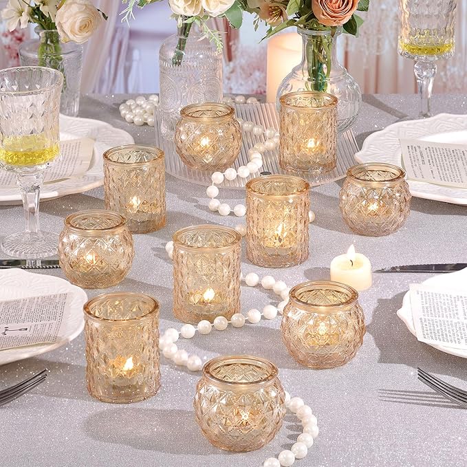 NITIME 12Pcs Assorted Gold Votive Candle Holders, Tea Light Candle Holder for Table Centerpiece, Gold Candle Holders for Wedding Centerpieces, Brithday and Holiday Decorations
