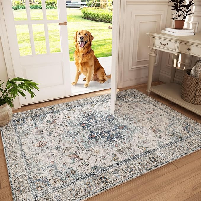Machine Washable Throw Rugs for Entryway: Door Mat Indoor Entrance 3x5 Small Rug Stain Resistant Non-Slip Low Pile Soft Carpet for Kitchen Front Door Indoor Entry Bathroom Bedroom