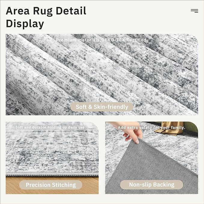 Soalmost Runner Rug 2x5 Washable Non-Slip Kitchen Runner Rugs for Bathroom Laundry Room Grey Vintage Floor Carpet Runners for Hallway Entryway