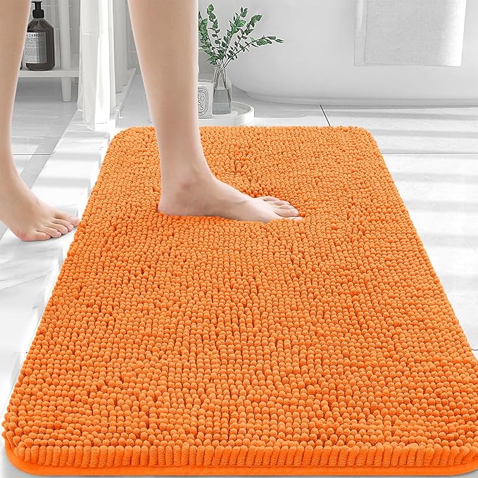 OLANLY Large Bathroom Rugs 40x24, Extra Soft Absorbent Chenille Bath Rugs, Rubber Backing Quick Dry, Machine Washable Bath Mats for Bathroom Floor, Tub and Shower, Home Decor Accessories, Orange